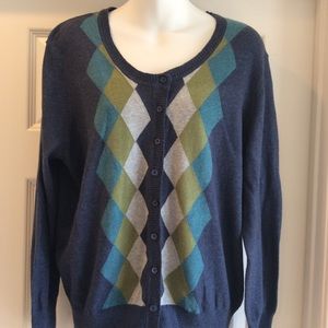 Sonoma Blue Argyle Cardigan Sweater Size XL